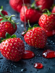 Macro Shots of Fresh Strawberries with Juicy Water Droplets
