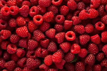Red raspberries close-up / Heap of fresh ripe red raspberries . Beautiful simple AI generated image in 4K, unique.