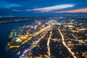 Aerial view of Hoi An ancient town, Unesco heritage in Vietnam. 