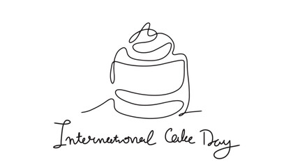 Continuous one line drawing of International cake day. line drawing of Cake isolated on white background.