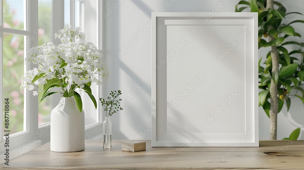 Poster white flowers and empty frame