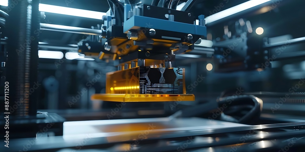 Poster close-up of 3d printer head printing a complex pattern - 3d render