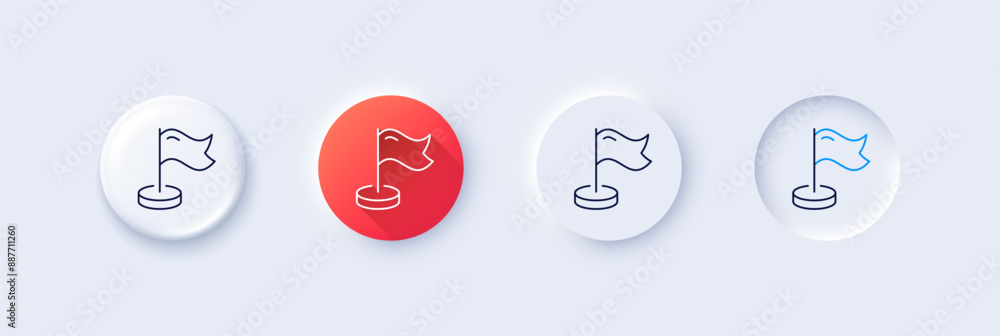 Poster milestone line icon. neumorphic, red gradient, 3d pin buttons. place pin sign. flag pointer symbol. 