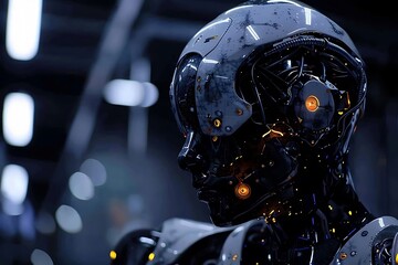 3D Render of a Futuristic Robot Head
