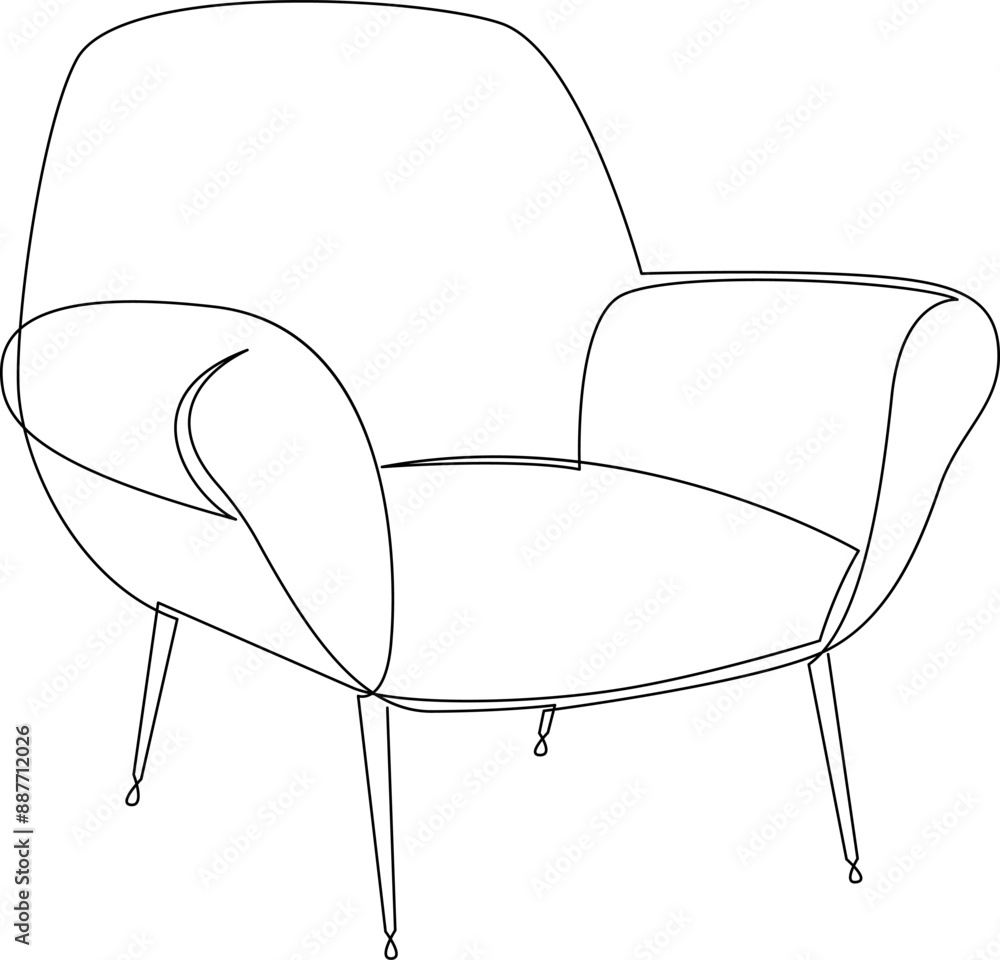 Poster one continuous line drawing of armchair. scandinavian furniture in simple linear style. vector illus