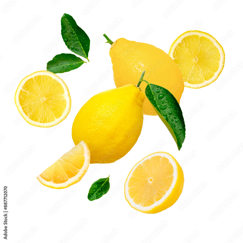 Poster set of lemon slices isolated on white