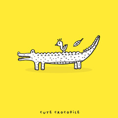 Hand drawing doodle cute crocodile vector illustration for t-shirt design for kids. Vector illustration design for fashion fabrics, textile graphics, prints, Cute alligator