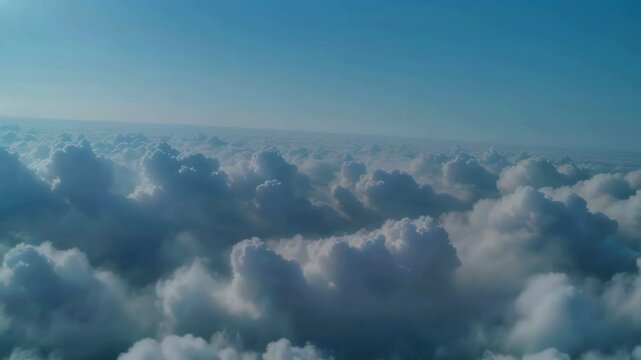 Fluffy clouds, sky. Skyscape drone view, looping 4k