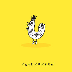 Cute doodle cartoon hand drawn chicken illustration ,Cute doodle chicken