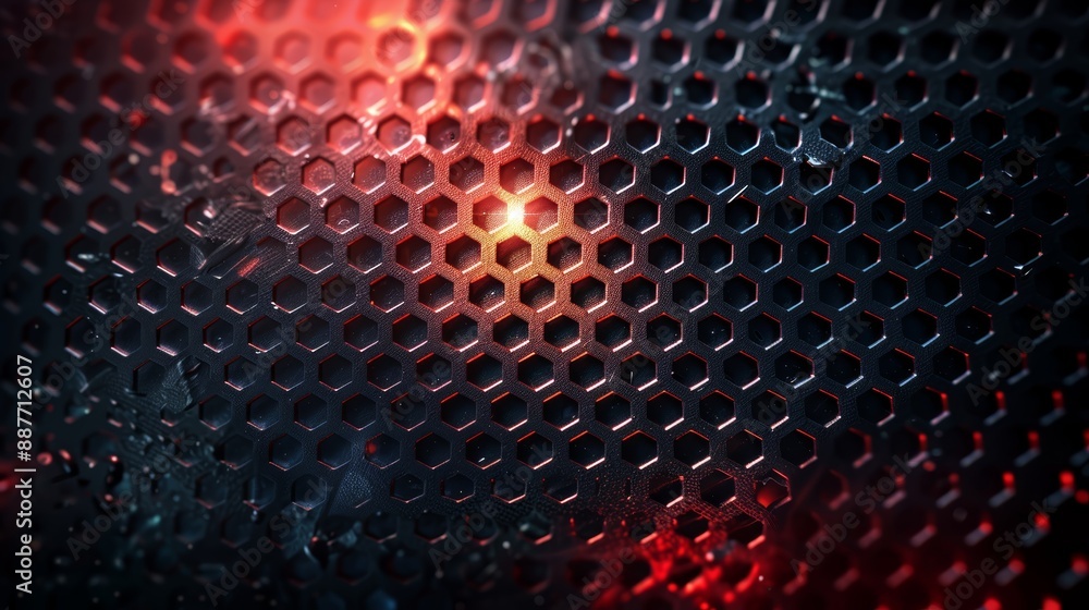 Aufkleber futuristic hexagonal pattern with red glow