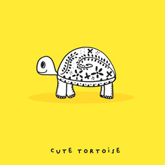 Hand drawing doodle cute tortoise ,Cute tortoise  in simple cartoon style, Cute animal,Cute turtle