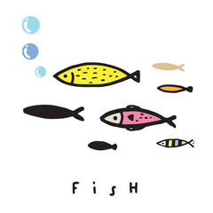 Hand drawing doodle cute fish vector illustration for t-shirt ,card, poster design for kids. Vector illustration design for fashion fabrics, textile graphics, prints, Cute fish cartoon