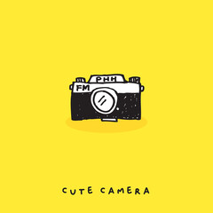 Cute doodle camera , Hand drawn of camera,Hand drawing camera,  isolated on yellow background. vector illustration 