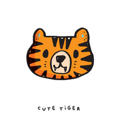 Hand drawing doodle cute tiger,  tiger vector illustration for t-shirt ,card, poster design for kids. Vector illustration design for fashion fabrics, textile graphics, prints, cute animal 