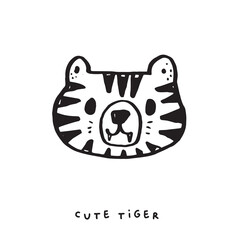 Hand drawing doodle cute tiger,  tiger vector illustration for t-shirt ,card, poster design for kids. Vector illustration design for fashion fabrics, textile graphics, prints, cute animal 