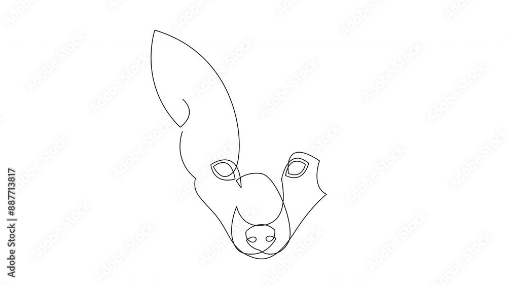 Aufkleber self drawing simple animation of single continuous one line drawing of fox head. animated black line