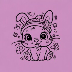 Rabbit line art for children coloring book illustration. Cute cartoon rabbit clip art. Animal easy simple coloring book page activity worksheet for kids. Hand drawn outline drawing. Easter