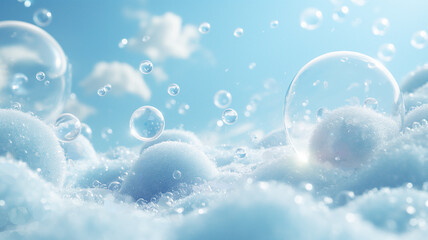 Soap bubbles floating over a fluffy surface
