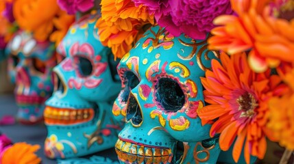Colorful decorations for Dia de los Muertos, celebrating Mexican heritage