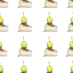 Watercolor pattern of canapés. Bright illustration of food for the holidays. Food patterns for textiles. Exotic dessert. Fruit canapes.