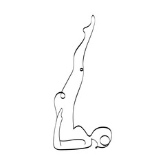 Yoga pose - sarvangasana, one line style yoga asana. Pilates class. Girl and healthy lifestyle. Ideal for designs related to fitness, health, meditation and healthy living.
