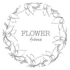 Congratulatory frame made of lotus flowers. Vector floral frame. Lotus flower coloring book. Flower greetings for the birthday boy. Flower design.