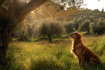 Serene Golden Retriever Basking in Sunlit Bliss on Summer Day - Generative AI. Beautiful simple AI generated image in 4K, unique.
