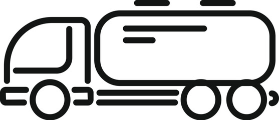 Simple black and white line icon of a tank truck, potentially using clean energy, delivering goods