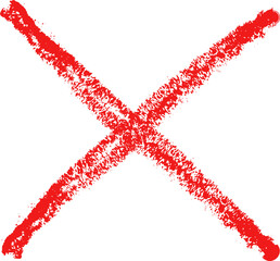Red cross mark. Paint brushed crayon symbol of check. Hand drawn grunge sign of check, stamp of false and ban. Danger graffiti graphic logo