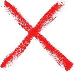 Red cross mark. Paint brushed crayon symbol of check. Hand drawn grunge sign of check, stamp of false and ban. Danger graffiti graphic logo © Chorna_L