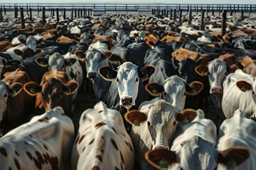 Huge herds of cattle from factory farming.