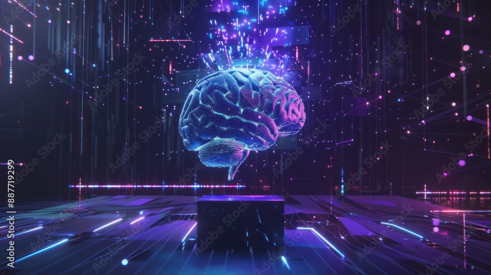 Poster digital brain on a platform of light
