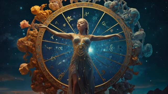In the sky, the Zodiac characters shine with a magical beauty. These figures represent the twelve astrological signs, each with their own symbolism. Imagine a painting of these beings
