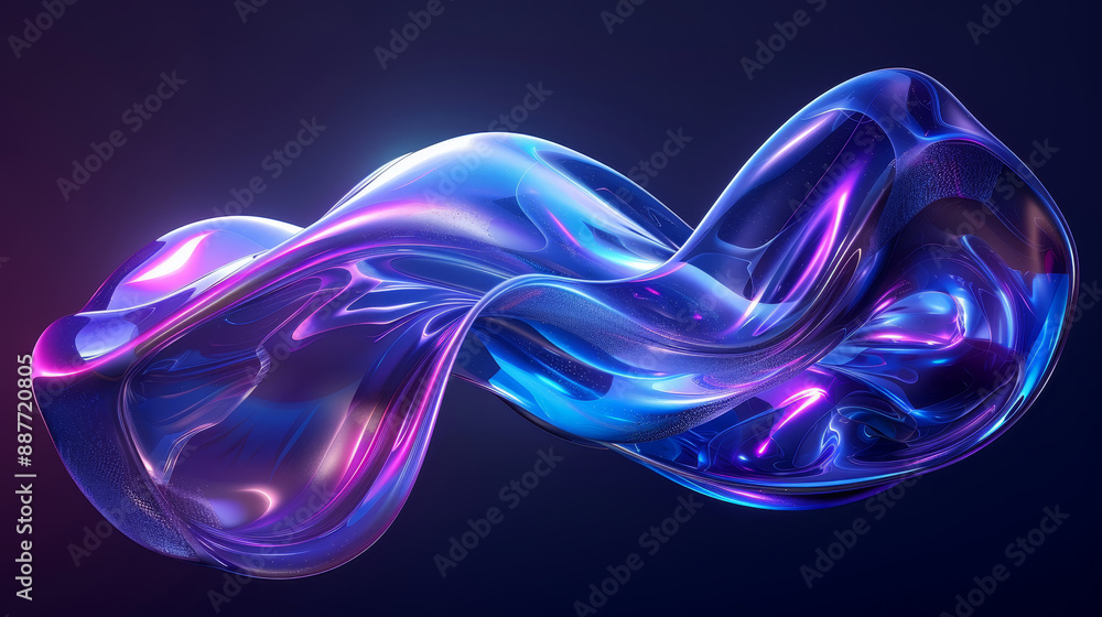Poster 3d abstract futuristic fluid liquid neon blue and purple curve wave. minimalistic presentation backg