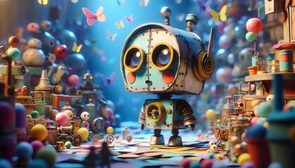 Robots Retro: Aventuras Mecánicas, Fotografía Hiperrealista, Ilustración 3D, personajes de hojalata