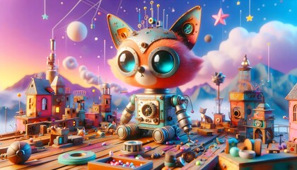 Obraz premium Robots Retro: Aventuras Mecánicas, Fotografía Hiperrealista, Ilustración 3D, personajes de hojalata