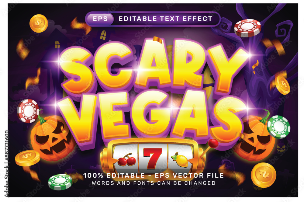 Poster scary vegas text effect and editable text effect with halloween background