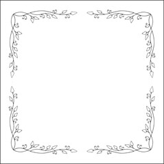 Vegetal ornamental frame with leaves, decorative border, corners for greeting cards, banners, business cards, invitations, menus. Isolated vector illustration.	