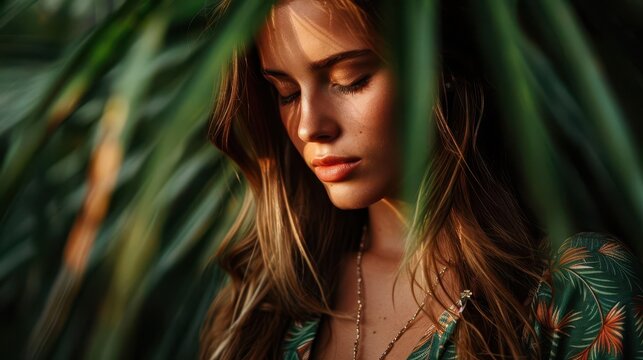 Ecofriendly fashion shoot in a lush, natural setting, spotlighting sustainable fabrics and earthconscious designs