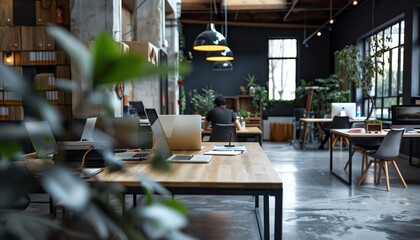 Innovation hubs, modern tech workspace, creative collaboration, sleek design