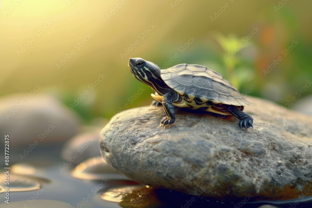 Canvas Prints a small turtle sitting on top of a rock