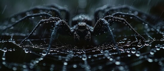 Spiderweb Glimmering in the Rain