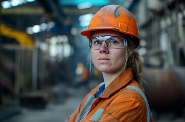 Female engineer in hard hat and glasses