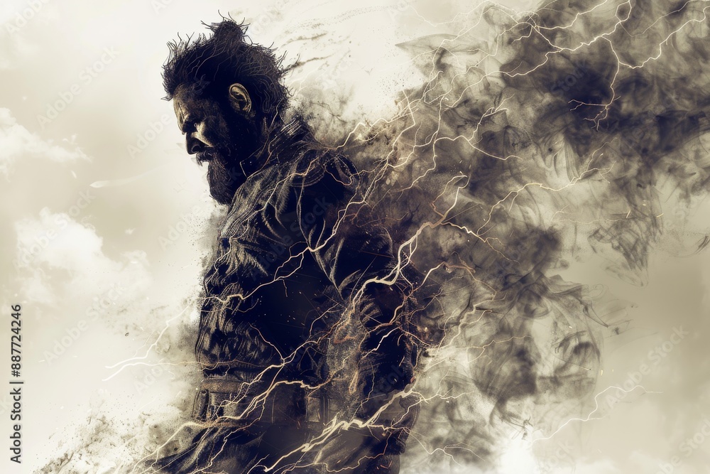 Aufkleber man dissolving into clouds dynamic and powerful scene digital fantasy art captivating and surreal de