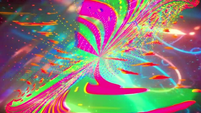 Animated abstract patterns in bright neon colors rotate and change