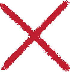 Red cross mark. Paint brushed crayon symbol of check. Hand drawn grunge sign of check, stamp of false and ban. Danger graffiti graphic logo