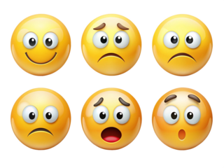 High Detailed Beautiful Emoji Expressions Icon Set on Transparent Background