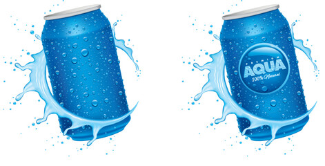 Blue Tin in water splash, template design package