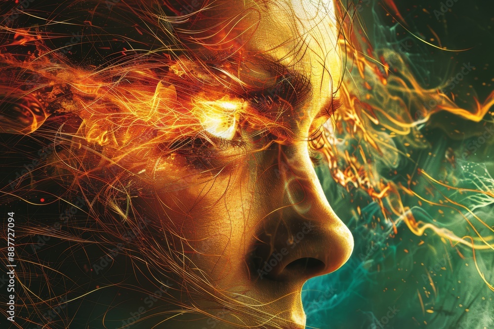 Aufkleber fiery face with intense expression dynamic and powerful scene digital fantasy art captivating and su