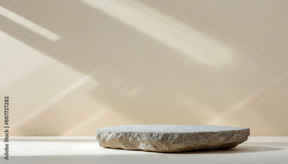 Poster minimalist stone podium for elegant product display on neutral background with shadow dynamic light 
